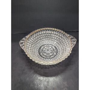 Gold Rim Crystal Serving Bowl Handles, Diamond Cut Design, 8.5" Centerpiece Bowl